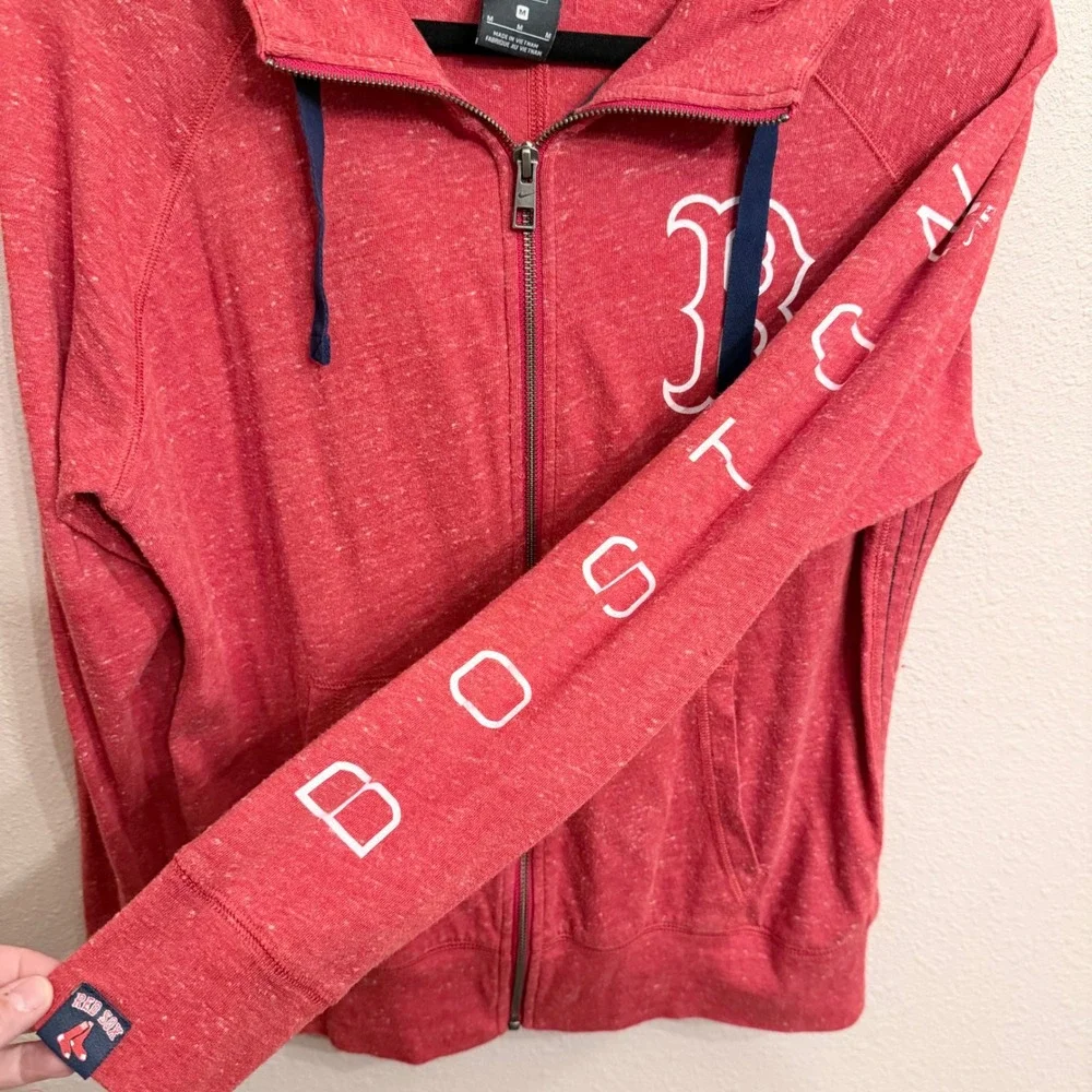 Nike MLB Boston Red Sox Full Zip Hoodie Red Heathered Graphic Sweatshirt Mens M